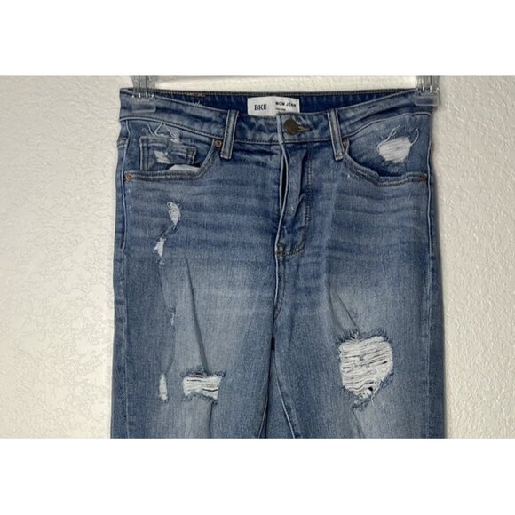 BKE Mom Jean High Rise Light Wash Destroyed Distressed Sz 26 X 27.5 - Picture 2 of 13